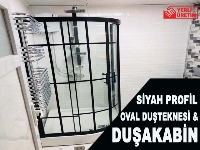 Siyah Profil Oval Duşteknesi+Duşakabin